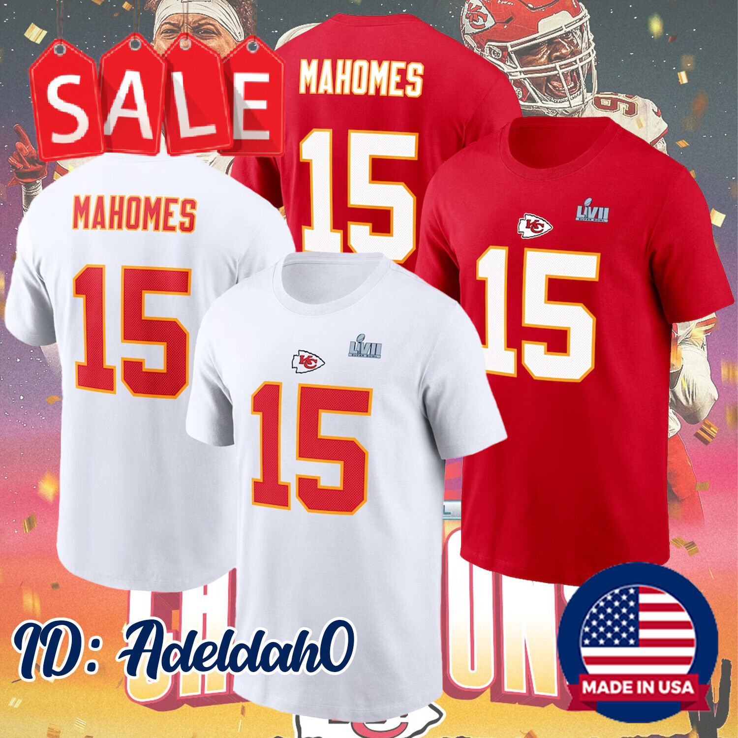 HOT Patrick Mahomes #15 Kansas City Chiefs Super Bowl LVII Name & Number T-Shirt