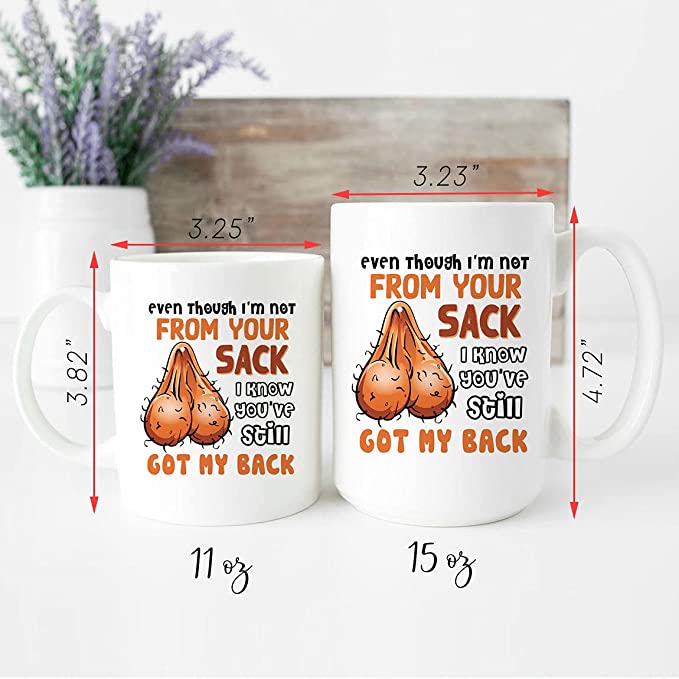 Even Though I’m Not From Your Sack Mug, Funny Christmas Gift For Dad, Gifts From Daughter Son, novelty gifts for stepdad 11oz, White, 1 Count (Pack of 1)