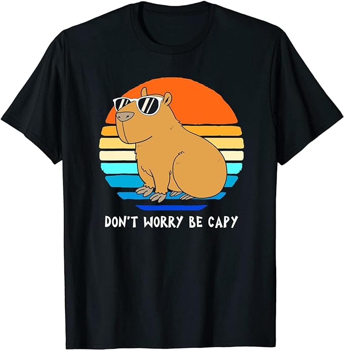 Retro Rodent Funny Capybara Dont Be Worry Be Capy T-Shirt, Long Sleeve Shirt, Sweatshirt, Hoodie, Small-5X-Large