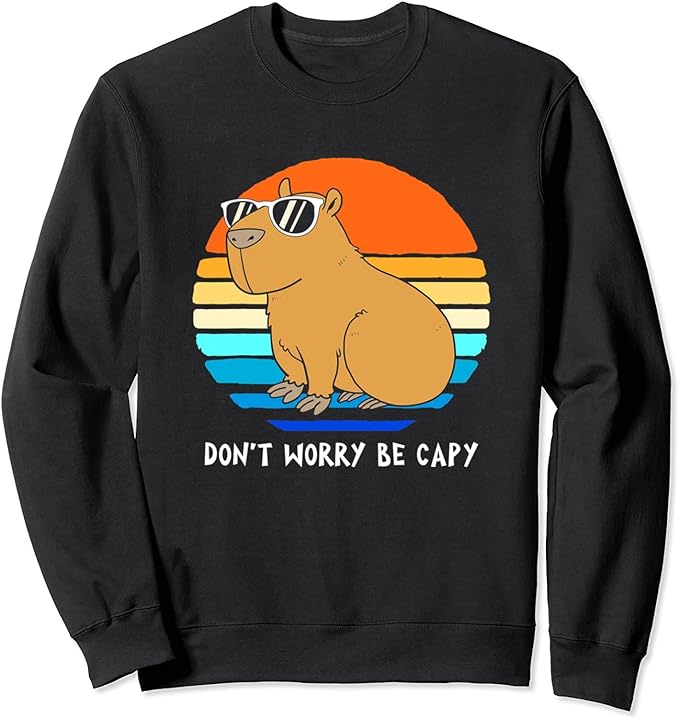 Retro Rodent Funny Capybara Dont Be Worry Be Capy T-Shirt, Long Sleeve Shirt, Sweatshirt, Hoodie, Small-5X-Large