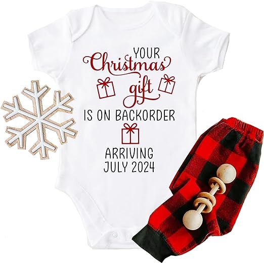 Christmas Baby Announcement Onesie 2023, Your Christmas Present Is On Backorder Arriving Custom Onesie, Christmas Announcement Onesie To Grandparents, Christmas Pregnancy Announcement Onesie 2023