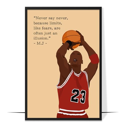 LOLUIS Inspirational Quotes Wall Art, Sports Motivational Art Print Decor Gifts for Home Office, Basketball Superstar Poster (Custom Framed | Canvas, M.J Quote)