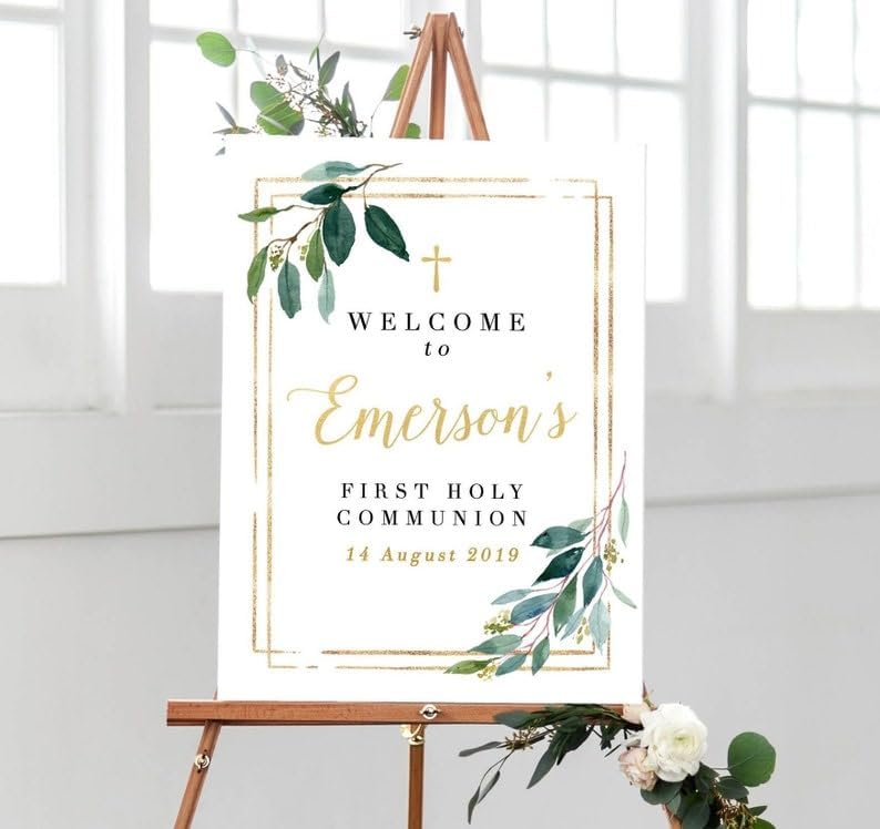 First Communion Sign, First Holy Communion Welcome Sign, Holy Communion Decorations, Catholic Baptism Welcome Sign,Communion Celebration Sign, Communion Party, First Holy Communion Sign With Stand