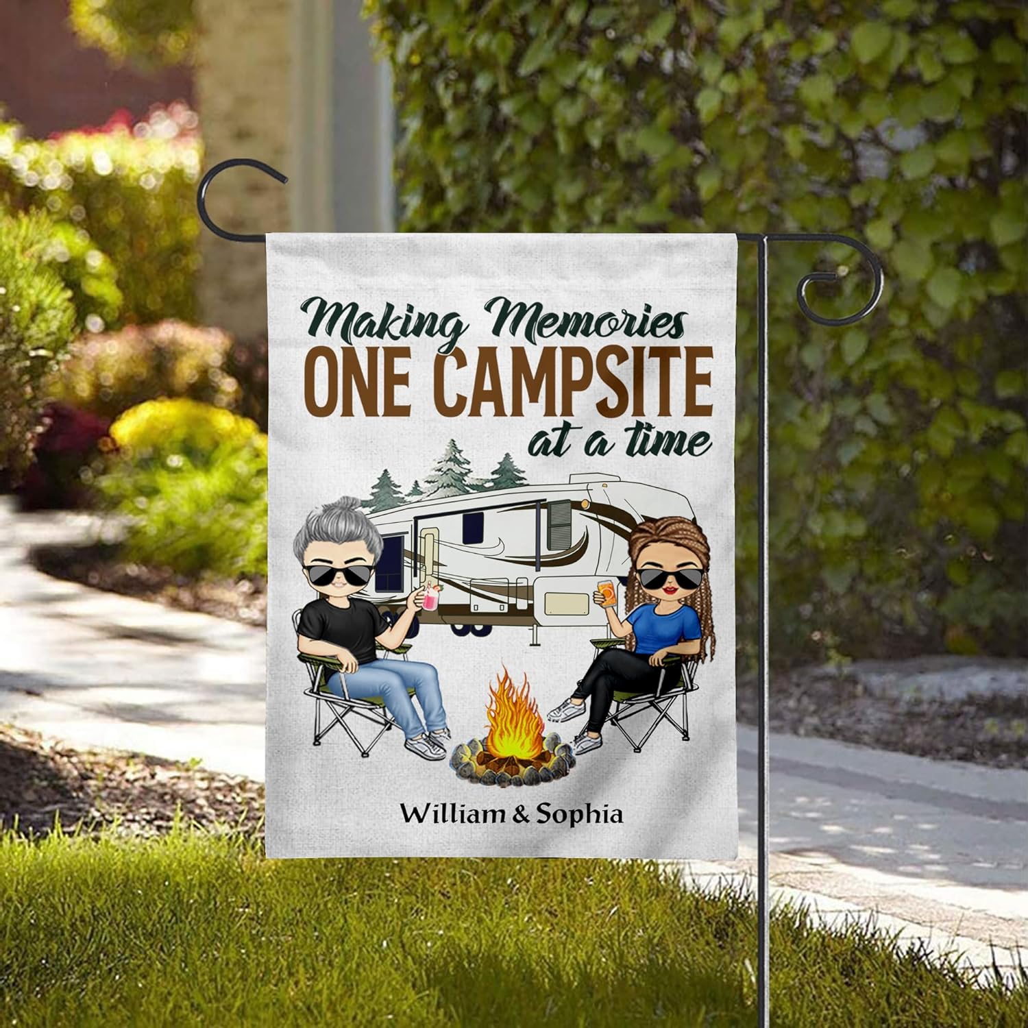 Personalized Making Memories Camping Garden Flag Outdoor Camper Flags for Campsite Double Sides Yard Outdoor Decoration 12×18, 28×40 Inch Camping Accessories for Camping Lovers