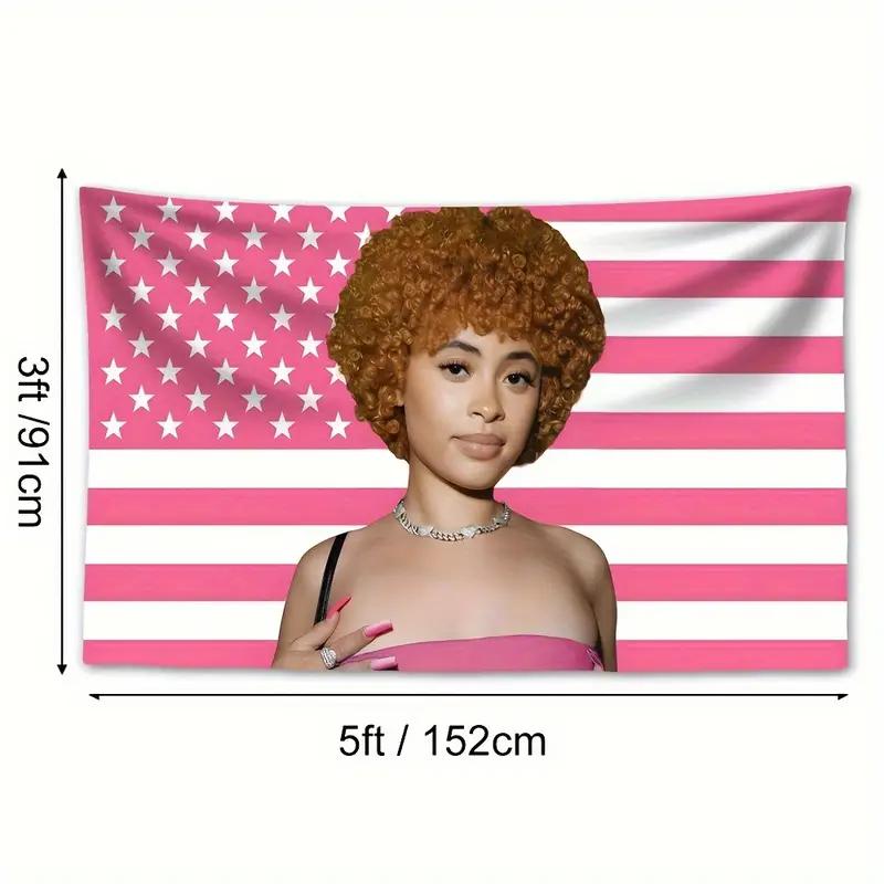 Ice Spice Rapper American Flag, Pink & Stars Design Flag For Bedroom, Living Room, Dorm Decor