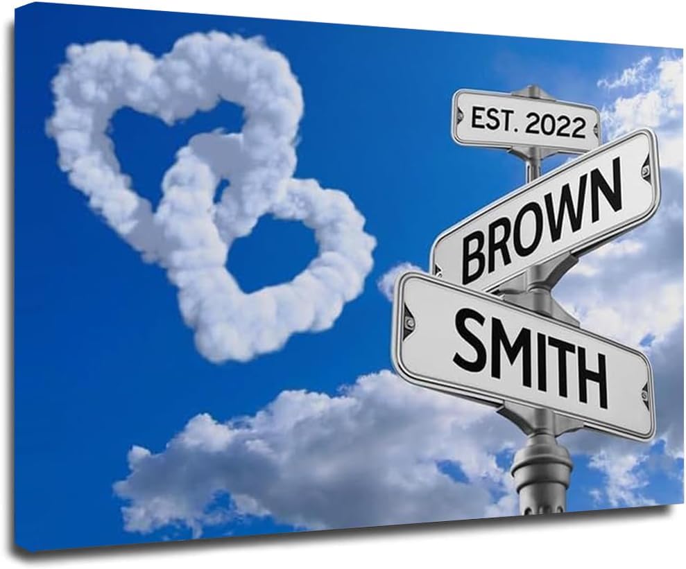 Personalized Crossroads Sign Couple’s Name And Date On Street Sign Poster Or Canvas Prints