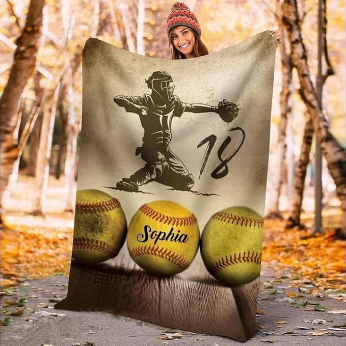 Softball Player Blanket, Softball Gifts Softball Blanket for Women and Men 50″X40″, Softball Gifts for Teen Girls Boys & Softball Mom, Soft Cozy Fleece Flannel Sports Fan Throw Blankets for Couch Bed