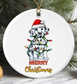 Christmas Ornament 2024 – Dalmatian Santa Christmas Tree Lights Xmas Ceramic Ornament – Great Christmas Ornament for Family Friend Printed on Both Sides