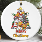 Christmas Ornament 2024 – Cat Christmas Tree Meowy Catmas Xmas Ceramic Ornament – Great Christmas Ornament for Family Friend Printed on Both Sides