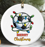 Christmas Ornament 2024 – Soccer Christmas Ball Xmas Lights Funny Sport Ceramic Ornament – Great Christmas Ornament for Family Friend Printed on Both Sides